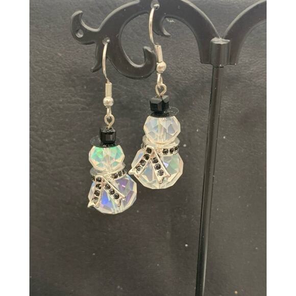 Aurora Borealis AB Iridescent Crystal Dangle Snowman Earrings - Picture 1 of 3